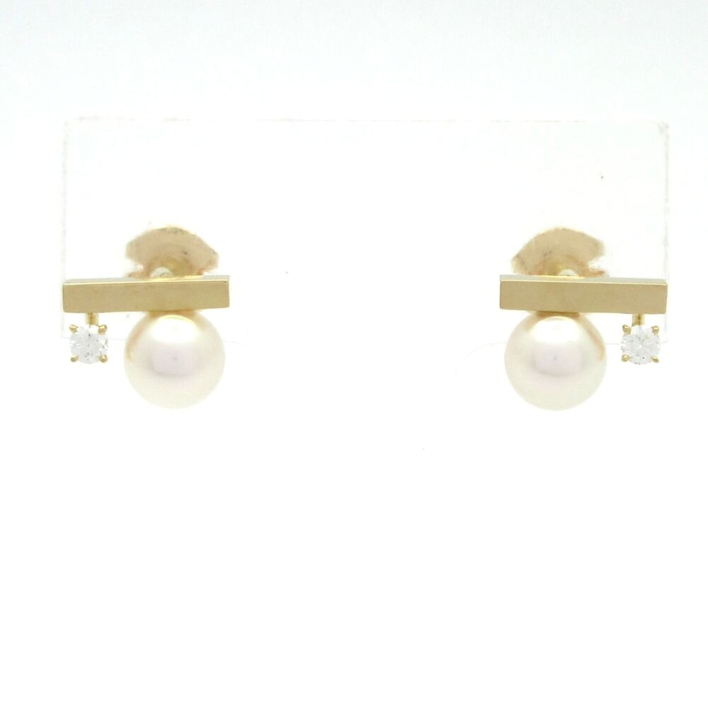 Tasaki Petit Balance Class Earrings E-4174 18K Yellow Gold Akoya Pearl Diamond